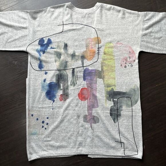 Et’Lois Open Cardigan Women 3/4 Sleeve Watercolor Abstract Wearable Art Tunic L - Picture 2 of 11